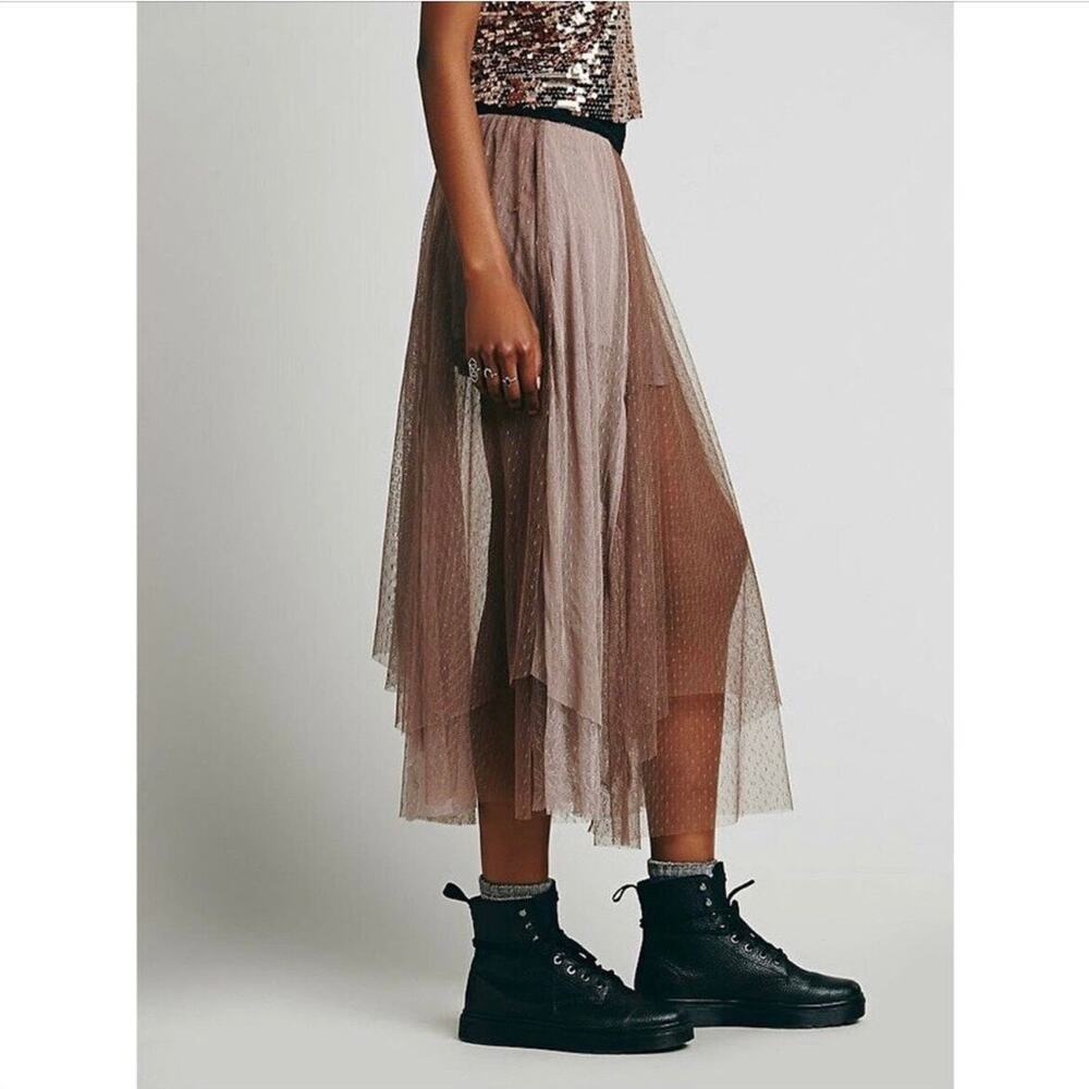 NWOT FREE PEOPLE Skirt M Tulle Mesh Sheer Layered Tiered Pull-On Midi Fairy Tutu